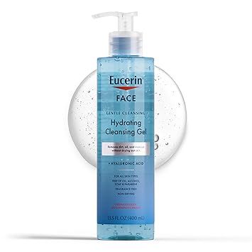 Eucerin进口代理批发 Eucerin 面部温和清洁保湿洁面凝胶，含透明质酸的日常洗面奶和卸妆液，13.5 液体盎司瓶装