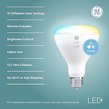 酷牌库|商品详情-GE进口代理批发 GE LED+ 变色 LED 灯泡带遥控，BR30 室内多色泛光灯，8.5W（3 件装）