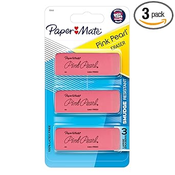 Paper Mate进口代理批发 Paper Mate 粉色珍珠橡皮擦，中号，3 件装