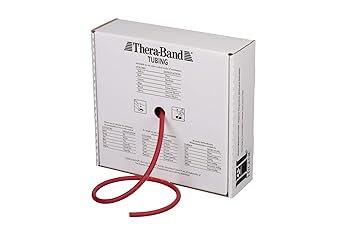 酷牌库|商品详情-Theraband进口代理批发 THERABAND 阻力管，专业乳胶弹性管，上半身和下半身，核心锻炼，物理治疗，下普拉提，家庭锻炼和康复，100 英尺，红色，中型，初学者 3 级