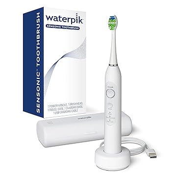 Waterpik进口代理批发 Waterpik Sensonic 声波电动牙刷，成人充电牙刷，3 种模式，旅行盒，USB 充电器，白色 STW-03W020