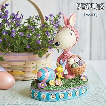 酷牌库|商品详情-Enesco进口代理批发 Enesco Peanuts by Jim Shore 史努比和伍德斯托克复活节兔子雕像，6 英寸，多色