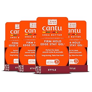 Cantu进口代理批发 Cantu Extra Hold Edge Stay 凝胶，适合天然头发，含乳木果油，2.25 盎司（4 件装）（包装可能有所不同）