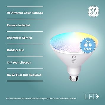 酷牌库|商品详情-GE进口代理批发 GE LED+ 变色 PAR38 户外 LED 灯泡带遥控，15 瓦，户外额定泛光灯（3 件装）