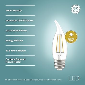 酷牌库|商品详情-GE进口代理批发 GE LED+ CA11 黄昏到黎明 LED 灯泡，自动开/关户外安全灯，柔和的白色，E26 中号底座（2 件装）