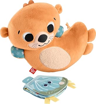 Fisher-Price进口代理批发 FISHER-PRICE 婴儿毛绒感官玩具，2 合 1 Rockin Tummy Time Otter，带软书，适合新生儿 Tummy Time