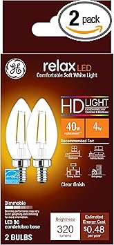 GE进口代理批发 GE Relax LED 灯泡，蜡烛灯，柔和的白色，40 瓦，透明装饰 B11 灯泡，小底座（8 件装）