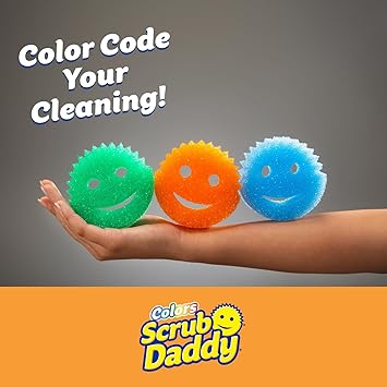 酷牌库|商品详情-Scrub Daddy进口代理批发 Scrub Daddy Colors 3 件 + Daddy Caddy - 防刮多用途洗碗海绵 + 海绵架 - 不含 BPA，采用聚合物泡沫制成 - 防污防臭厨房海绵