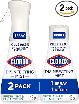 Clorox进口代理批发 Clorox 消毒喷雾，桉树薄荷，家居必需品，1 件喷雾剂和 1 件补充装，每件 16 盎司