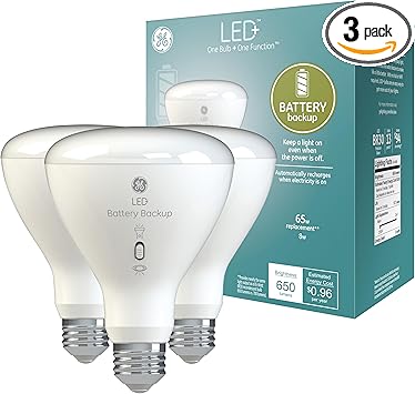 GE进口代理批发 GE LED+ 电池备用 LED 灯泡、停电应急灯泡 + 手电筒、BR30 室内泛光灯（3 件装）