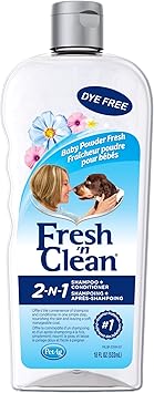 PetAg进口代理批发 Pet-Ag Fresh n Clean 2-N-1 调理洗发水，婴儿爽身粉香味 - 18 盎司 - 用维生素 E 和芦荟滋润 - 强化和修复外套 - 无皂