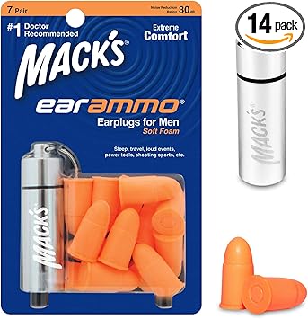 Mack's进口代理批发 Mack's Ear Ammo 男士软泡沫耳塞，7 对 - 30 dB 高 NRR，舒适的耳朵保护，适用于电动工具、射击运动、摩托车、旅行、睡眠、大声噪音 | Allbiz美国制造