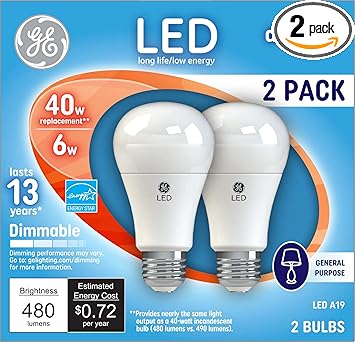 GE进口代理批发 GE LED 灯泡，40 瓦，日光，A19 灯泡（2 件装）