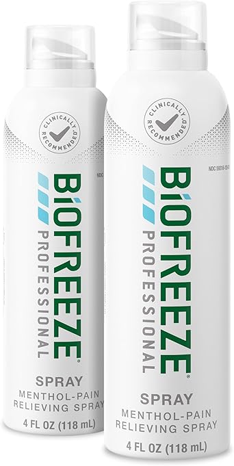 Biofreeze进口代理批发 Biofreeze 专业强力止痛气雾喷雾，关节炎止痛，缓解膝盖和下背部疼痛，缓解肌肉酸痛，符合 FSA 资格，2 件装（4 液量盎司 Biofreeze 薄荷醇喷雾）