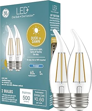 GE进口代理批发 GE LED+ CA11 黄昏到黎明 LED 灯泡，自动开/关户外安全灯，日光，E26 中型底座，2 件（1 件装）