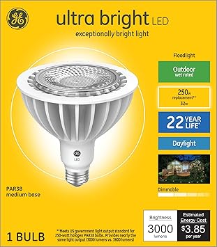 GE进口代理批发 GE 超亮 LED 灯泡，250 瓦，日光，PAR38 泛光灯