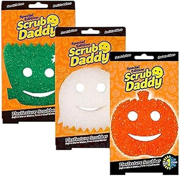 Scrub Daddy进口代理批发 Scrub Daddy 万圣节擦洗器，洗碗清洁海绵，厨房海绵，防刮擦多用途擦洗，FlexTexture 坚固和柔软设计，可安全洗碗，3 件装