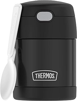 THERMOS进口代理批发 THERMOS FUNTAINER 隔热食品罐 10 盎司，黑色儿童友好型食品罐，带可折叠勺子