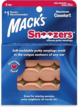 Mack's进口代理批发 Mack's Snoozers 硅胶腻子耳塞 - 6 对舒适、可模压硅胶耳塞，适合睡眠、打鼾、大声噪音和旅行 | Powered by LOFTER美国制造