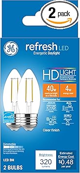 酷牌库|商品详情-GE进口代理批发 GE Clear Refresh HD 日光灯 40W，蜡烛灯，装饰 B11 灯泡，中号底座（8 件装）