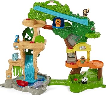 Fisher-Price进口代理批发 Fisher-Price Little People 幼儿玩具分享和护理 Safari 2 英尺高玩具套装，带灯光、声音和 7 个玩偶，适合 1 岁以上假装游戏