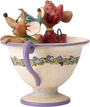 酷牌库|商品详情-Enesco进口代理批发 Enesco Disney Traditions by Jim Shore 灰姑娘 Jaq 和 Gus 茶杯树脂雕像，4.25，白色