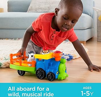 酷牌库|商品详情-Fisher-Price进口代理批发 Fisher-Price Little People 幼儿玩具火车 Choo-Choo 动物园，带音乐声和 3 个玩偶，适合 1 岁以上假装玩耍