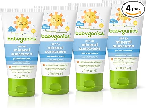 Babyganics进口代理批发 Babyganics SPF 50 旅行装全矿物质婴儿防晒乳液 | Powered by LOFTER UVA UVB 防护 |防水，2 液体盎司（4 件装） 包装可能有所不同