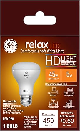 GE进口代理批发 GE Relax LED 灯泡，45 瓦，柔和的白色，R20 室内泛光灯（1 件装）