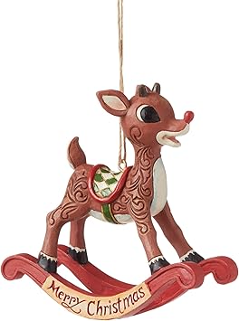 Enesco进口代理批发 Enesco Rudolph 红鼻子驯鹿传统 Jim Shore 摇马悬挂装饰品，3.54 英寸，多色