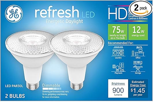 酷牌库|商品详情-GE进口代理批发 GE Refresh LED 灯泡，75 瓦，日光，PAR30L 户外灯泡（2 件装）