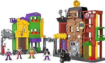 Fisher-Price进口代理批发 Fisher-Price Imaginext DC 超级朋友蝙蝠侠玩具、犯罪巷玩具套装，带人偶和配件，适合 3 岁以上学龄前儿童