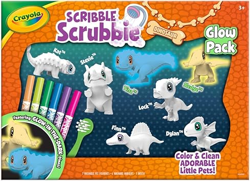 酷牌库|商品详情-Crayola进口代理批发 Crayola Scribble Scrubbie Pets 恐龙发光组合套装，儿童恐龙玩具，适合 3、4、5、6 岁