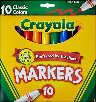 Crayola进口代理批发 Crayola 宽线记号笔，经典颜色 10 支（每包 2 支）