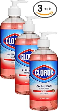 Clorox进口代理批发 Clorox 液体洗手液泵盎司洗手液 液体洗手液可消除病菌和细菌 柔软手部 坚韧污垢，草莓味，16 盎司洗手液，洗手液，软皂，泡沫肥皂