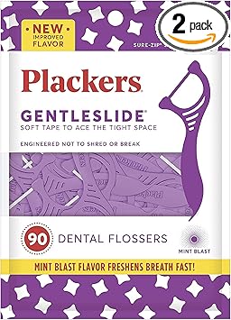 Plackers进口代理批发 PLACKERS Gentleslide Dentla 牙线用于紧致牙齿 90 件（2 件装）