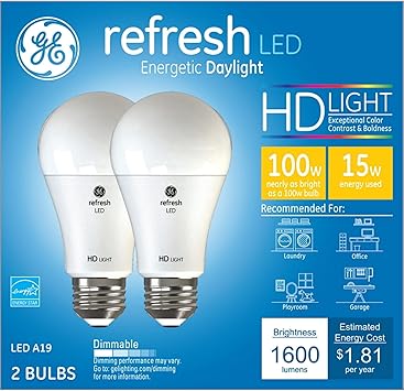 酷牌库|商品详情-GE进口代理批发 GE Refresh LED 灯泡，100 瓦，日光，A19（2 件装）