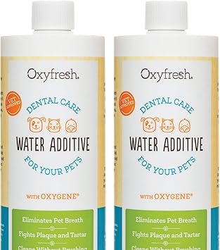 Oxyfresh进口代理批发 Oxyfresh 优质宠物牙齿护理解决方案宠物水添加剂：消除狗口臭和猫口臭的最佳方法 - 对抗牙垢和牙菌斑 - 如此简单，只需添加到水中即可！兽医推荐 2 件装