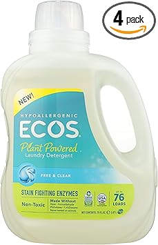 ECOS进口代理批发 Ecos Free & Clear Plus 含抗污酶洗衣粉，70 盎司（4 件装）