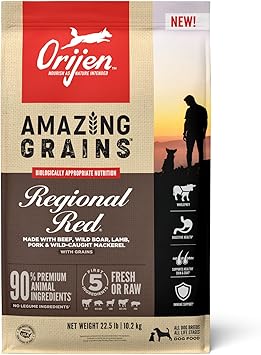 酷牌库|商品详情-Orijen进口代理批发 ORIJEN Amazing Grains 地区红色干狗粮，适合所有生命阶段的高蛋白狗粮，新鲜或原料，22.5 磅