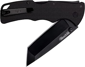 酷牌库|商品详情-Cold Steel进口代理批发 Cold Steel Verdict 3 英寸 AUS10A Tanto 尖刀片 4.25 英寸 G-10 黑色手柄日常携带战术折叠刀带 Tri-Ad 锁