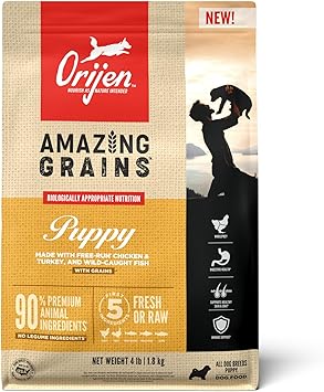 酷牌库|商品详情-Orijen进口代理批发 ORIJEN AMAZING GRAINS 幼犬干狗粮，高蛋白幼犬狗粮，新鲜或原料，4 磅