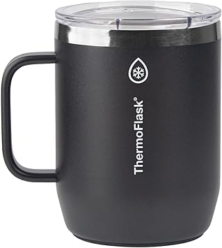 Thermoflask进口代理批发 Thermoflask 饮料系列 - 12 盎司隔热咖啡杯，带防漏推 N Sip 盖，深黑色