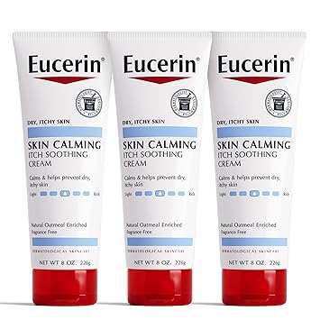 Eucerin进口代理批发 Eucerin Skin Calming Cream - 全身乳液干燥，发痒的皮肤，天然燕麦丰富 - 8 盎司。管（3 件装）