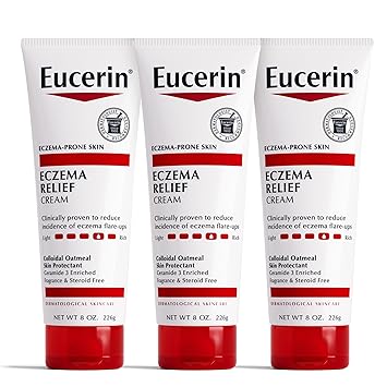 Eucerin进口代理批发 Eucerin 湿疹舒缓霜，适用于湿疹皮肤的全身乳液，保湿湿疹霜，身体保湿霜，多件装，8 盎司。管（3 件装）