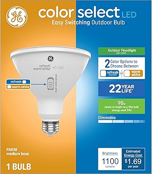 GE进口代理批发 GE Color Select LED 灯泡，90 瓦，清爽日光或暖白色，PAR38 户外泛光灯（1 件装）