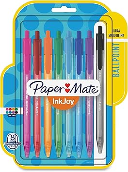 Paper Mate进口代理批发 Paper Mate InkJoy 100RT 可伸缩圆珠笔，中号，多种墨水，8 支装 (1945935)