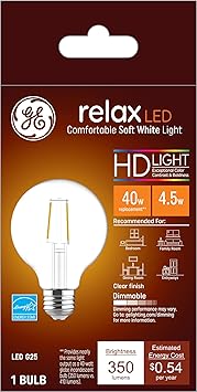 GE进口代理批发 GE Relax LED 灯泡，40 瓦，柔和的白色，G25 球形灯泡，透明，中号底座（1 件装）