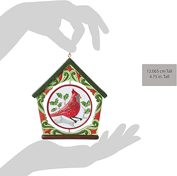 酷牌库|商品详情-Enesco进口代理批发 Enesco Jim Shore Heartwood Creek Cardinal Bird House 快乐明亮旋转悬挂装饰品，0.43 英寸，多色