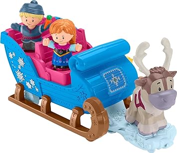 Fisher-Price进口代理批发 Fisher-Price Little People 幼儿玩具迪士尼冰雪奇缘 Kristoffs 雪橇车带 Anna Kristoff 和 Sven 玩偶适合 18 个月以上